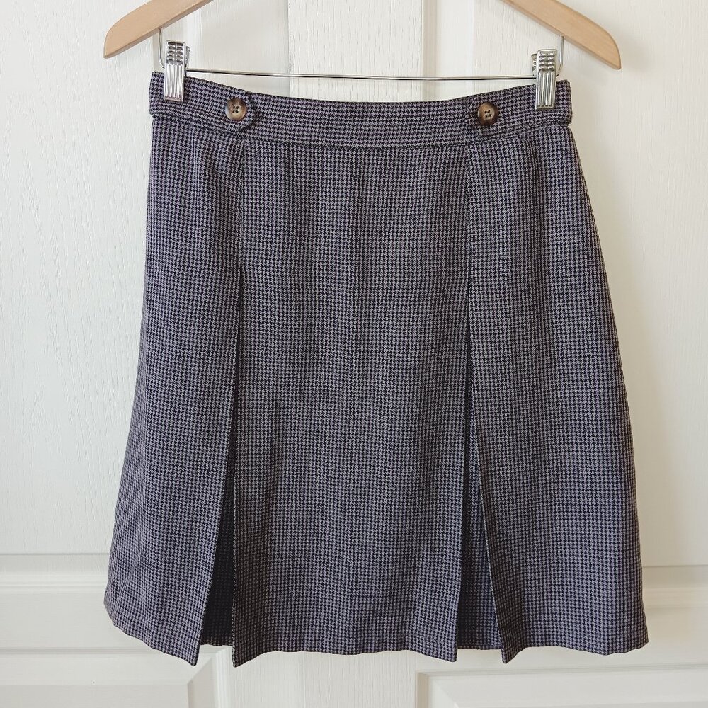 Vintage White Stag Women's Purple Houndstooth Inverted Pleat A-Line Skirt Size 8